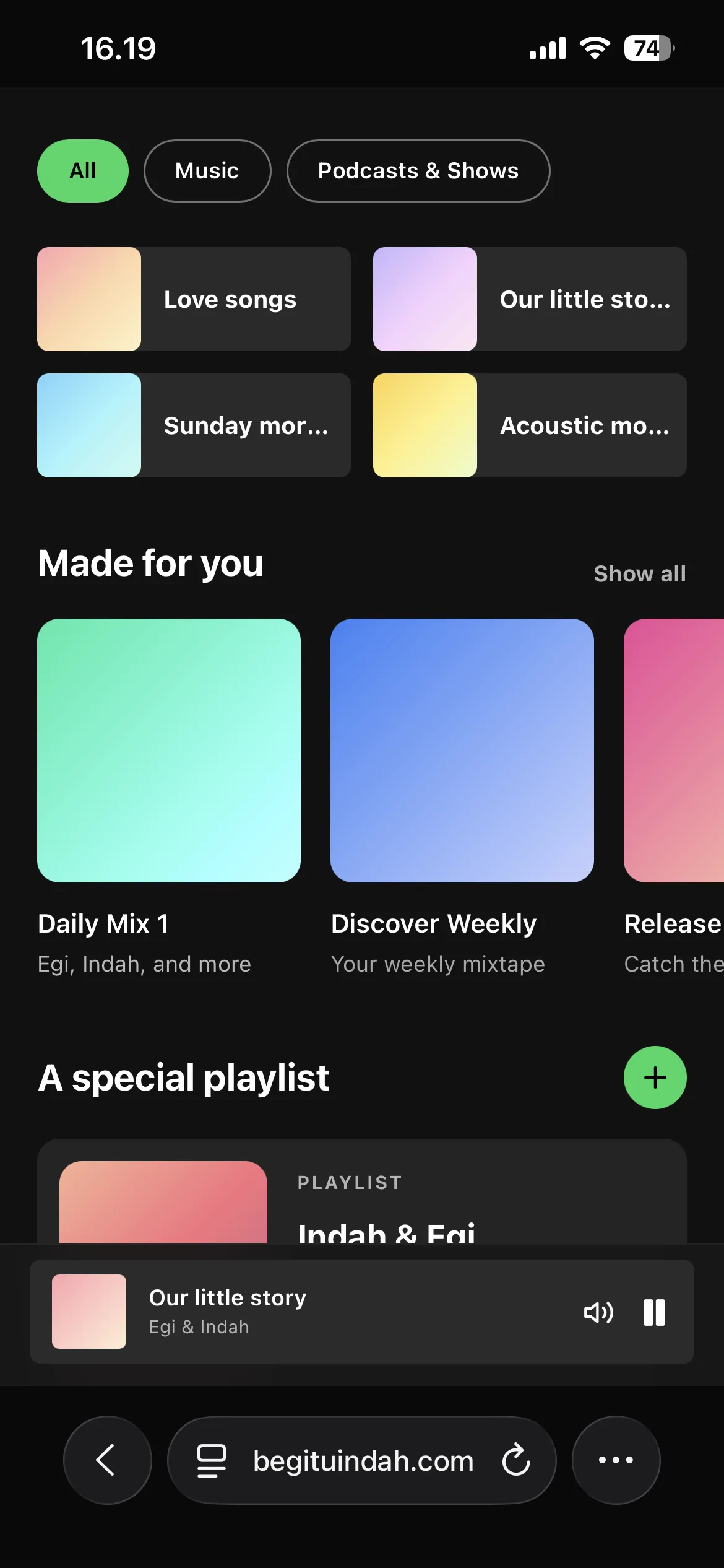 Tampilan 1 tema Playlist